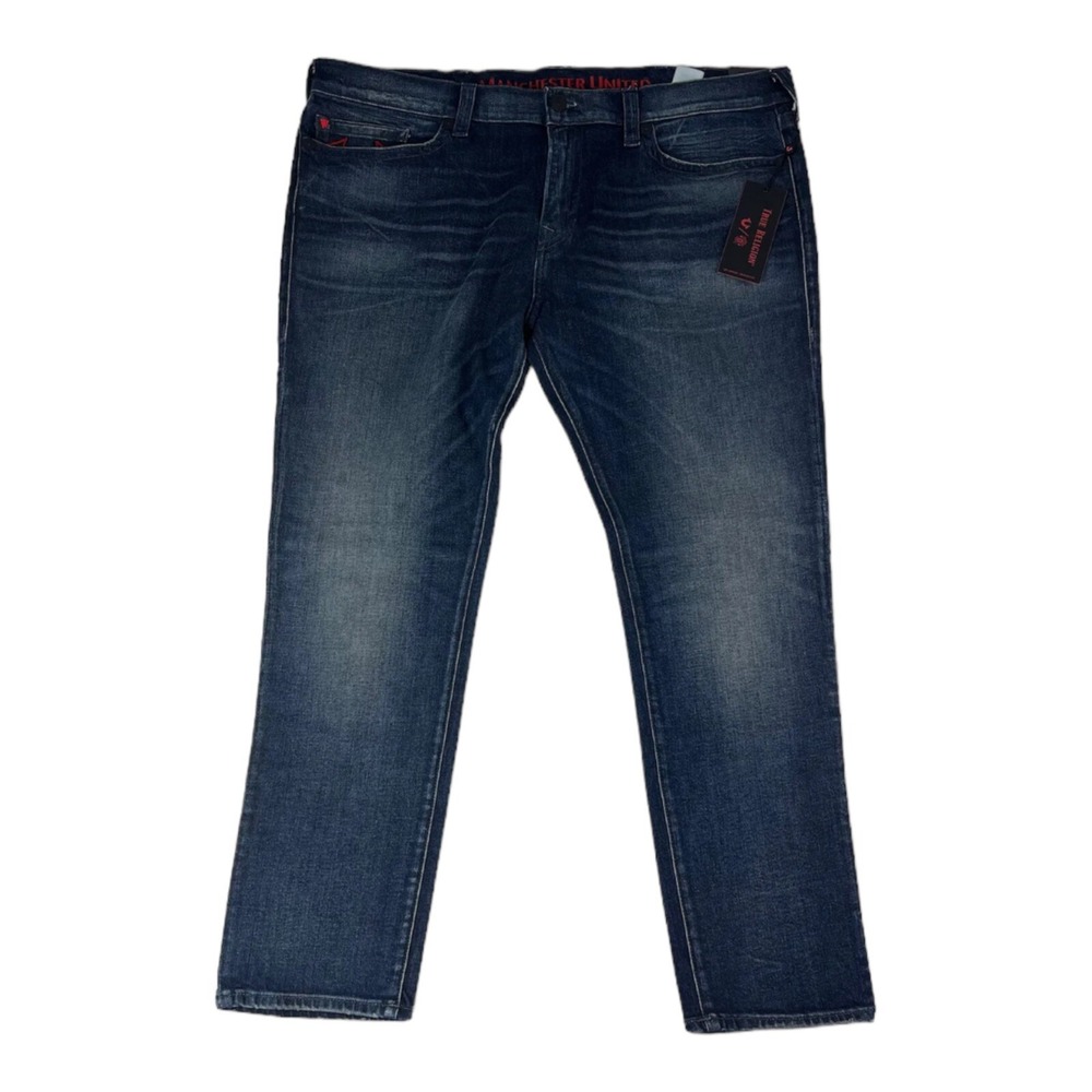 NWT True Religion/Man U Rocco Relaxed Skinny Blue Indigo Jeans Mens Size 44X32